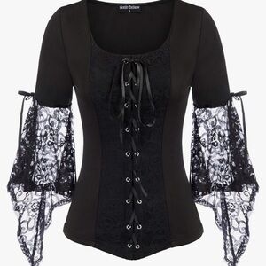 Women's Shirt Plus Size Witchy Bell Sleeve Bohemian Blouse Tops Shirt Black NWOT